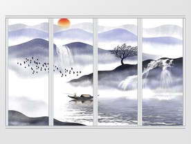 现代意境山水画移门