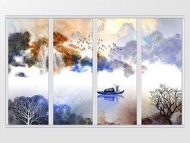 现代中式抽象山水画移门