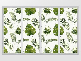 小清新绿色叶子植物水彩移门