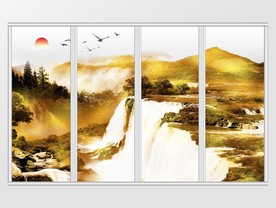 新中式金箔画山水风景移门