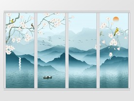 新中式青绿山水意境移门