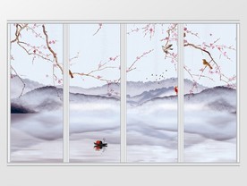 新中式山水渔舟唱晚意境移门