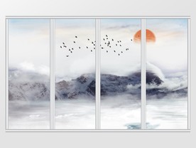 新中式水墨山水瀑布移门