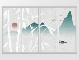 意境淡雅清新山水水墨移门
