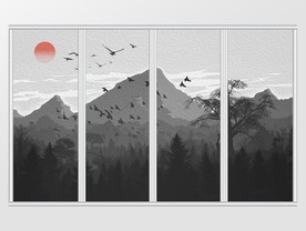 意境水墨山水移门