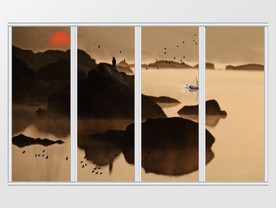 中国风唯美意境水墨山水画移门