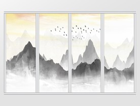 中国风意境水墨山水移门