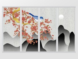 中式花鸟山水意境移门