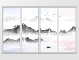 中式中国风水墨山水移门