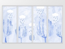 清新手绘花卉植物移门