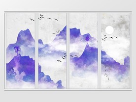 手绘水彩水墨意境山水移门