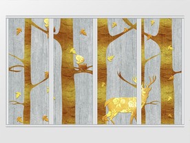 北欧风金色丛林浮雕鹿移门