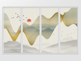 抽象线条水墨山水移门