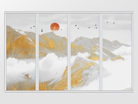 金色雪山飞鸟移门