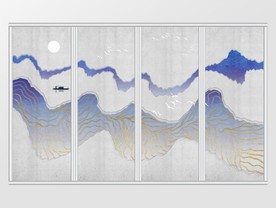 蓝金抽象山水意境移门