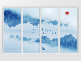 新中式山水水墨山峰移门