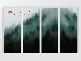 新中式自然山水树林移门