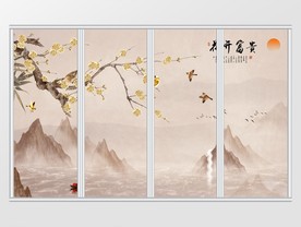 中式山水花开富贵飞鸟移门