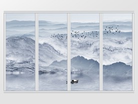 新中式石纹风景移门