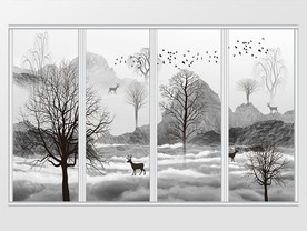 现代简约艺术山水画移门