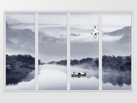中式创意抽象风景山水画移门