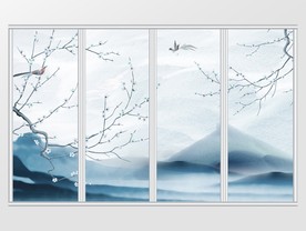 中式风水墨风格花鸟移门