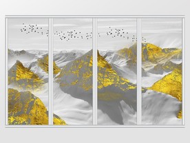 中式金箔意境水墨山水移门