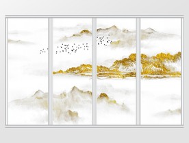 中式金色抽象风情移门