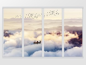 中式山水风景抽象移门