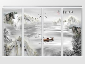 中式水墨山水移门