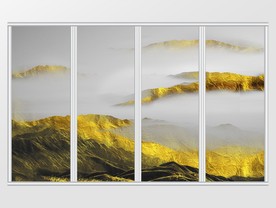 中式现代金色山水画移门