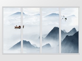 中式写意山水风景移门
