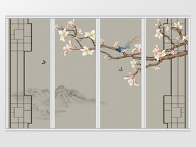 中式玉堂富贵玉兰简约中式移门