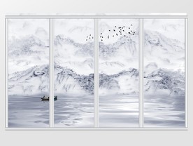 中式中国风意境山水移门