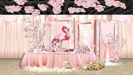 粉色樱花火烈鸟主题甜品区