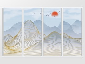 创意抽象新中式水墨山水移门