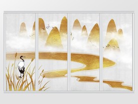 金色质感中式意境山水移门