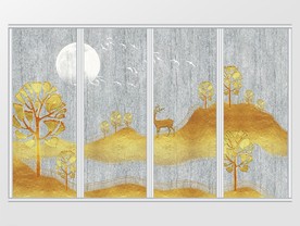 金色中式质感山水移门