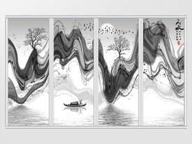 新中式手绘抽象水墨山水移门