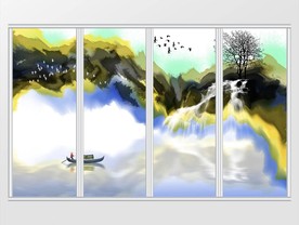 新中式水墨抽象山水背景移门
