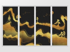 中国风质感抽象山水意境金箔移门