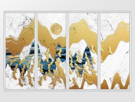 中式抽象山水意境飞鸟金色移门