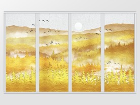 中式金色质感金箔山水意境移门