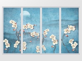 中式水墨山水珠宝雕刻移门