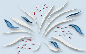 3D立体线条锦鲤背景墙装饰画