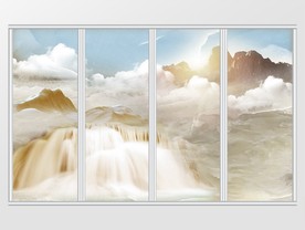 大理石纹山水画风景移门