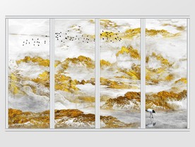 金色中式时尚创意山水移门