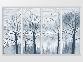 新中式森林远山风景移门