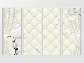 高清珠帘花卉天鹅珠宝移门