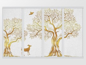 现代简约质感金色树木移门